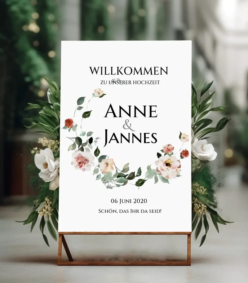 Willkommensposter Hochzeit | Willkommensschild Hochzeit personalisiert mit Namen Datum | Hochzeitsempfang Schild
