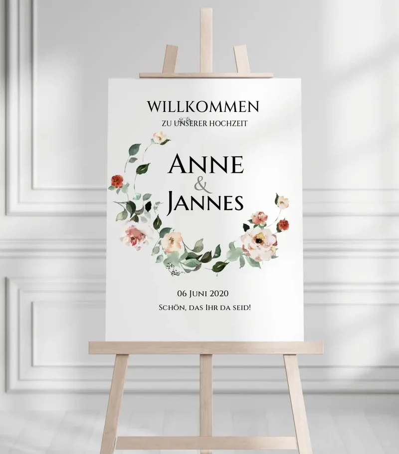 Willkommensposter Hochzeit | Willkommensschild Hochzeit personalisiert mit Namen Datum | Hochzeitsempfang Schild
