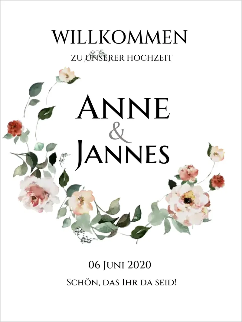 Willkommensposter Hochzeit | Willkommensschild Hochzeit personalisiert mit Namen Datum | Hochzeitsempfang Schild