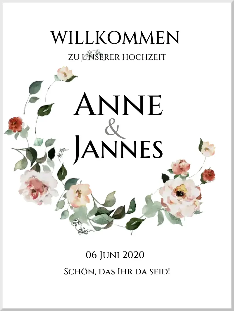 Willkommensposter Hochzeit | Willkommensschild Hochzeit personalisiert mit Namen Datum | Hochzeitsempfang Schild