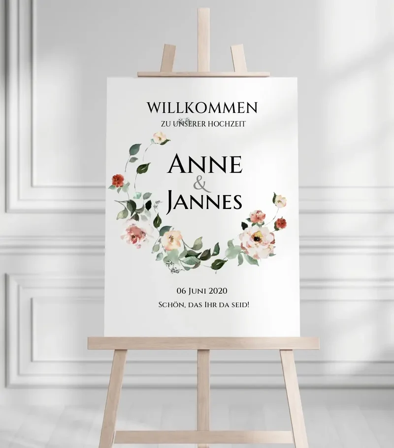 Willkommensposter Hochzeit | Willkommensschild Hochzeit personalisiert mit Namen Datum | Hochzeitsempfang Schild