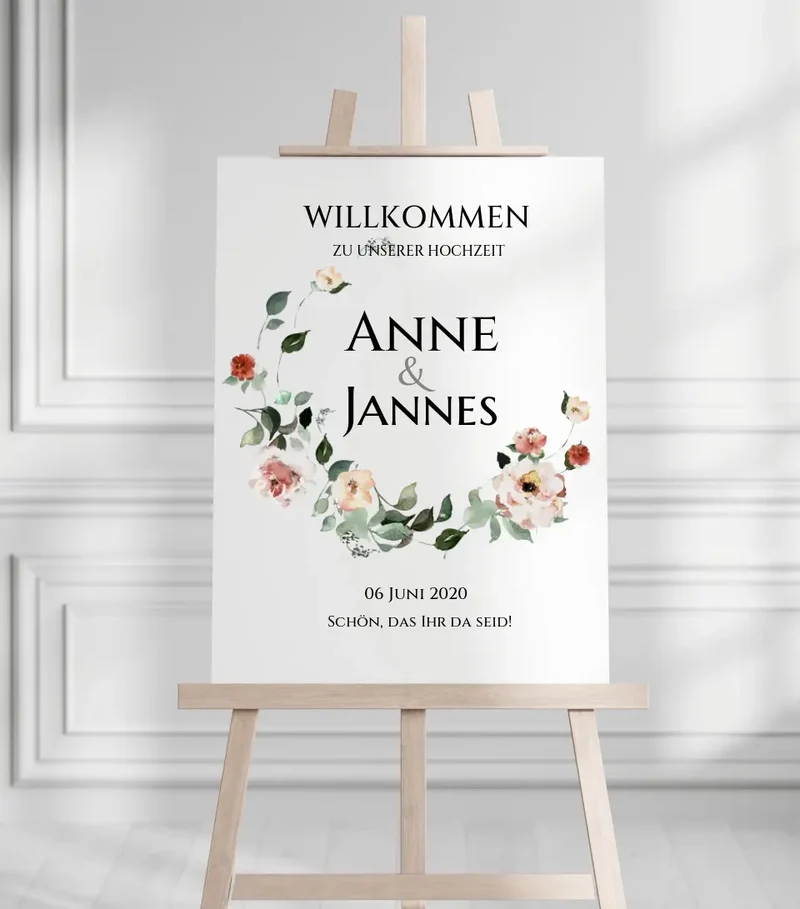Willkommensposter Hochzeit | Willkommensschild Hochzeit personalisiert mit Namen Datum | Hochzeitsempfang Schild