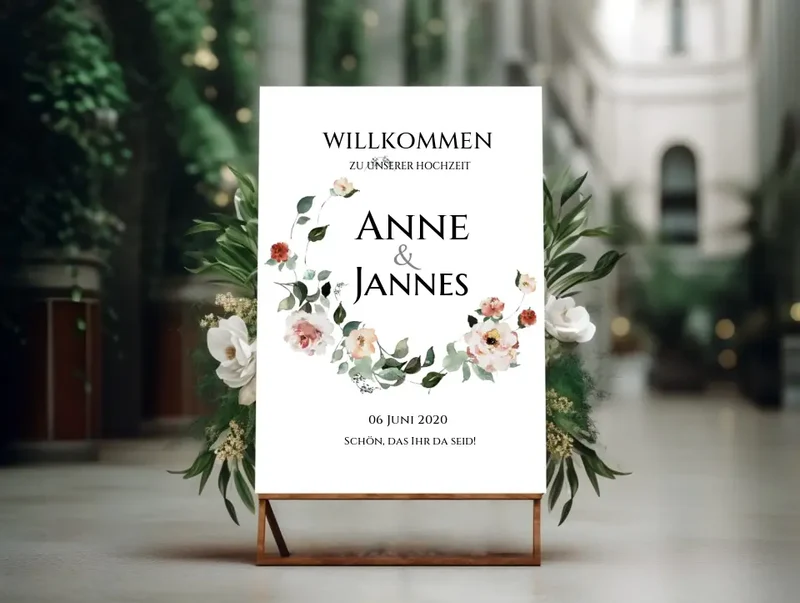 Willkommensposter Hochzeit | Willkommensschild Hochzeit personalisiert mit Namen Datum | Hochzeitsempfang Schild