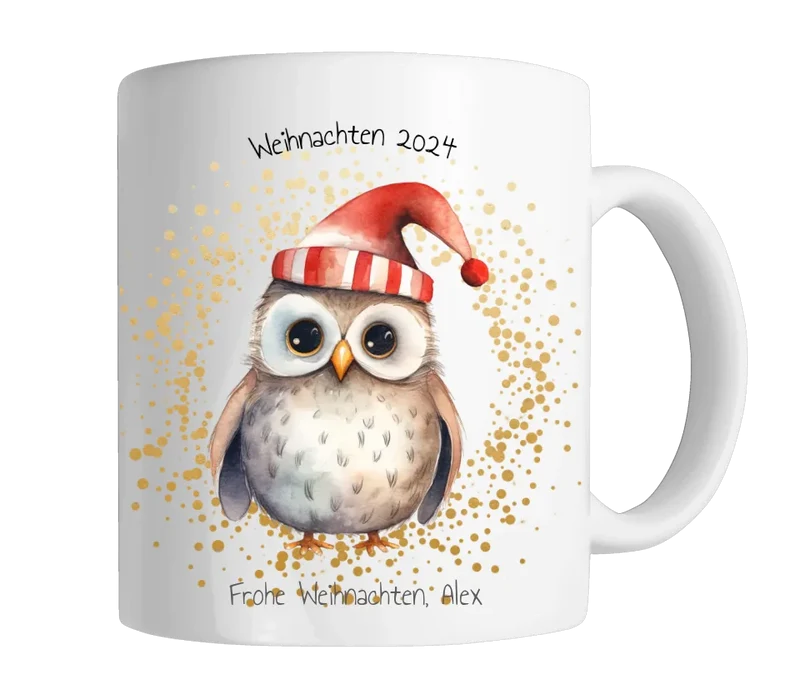 Geschenk Nikolaus, Weihnachten personalisiert - Kindertasse, Kinderbecher, Kinderteller - Nikolaustasse, Weihnachtstasse - Eule