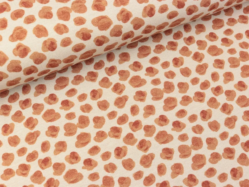 Reststück 96cm - Baumwolljersey Animal Print Giraffenflecken rost auf Beige