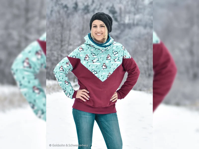 Reststück 130cm - Baumwollsweat My little Penguin eisblau by Christiane Zielinski