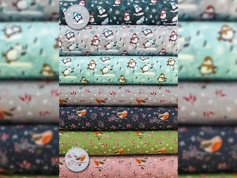 Reststück 130cm - Baumwollsweat My little Penguin eisblau by Christiane Zielinski