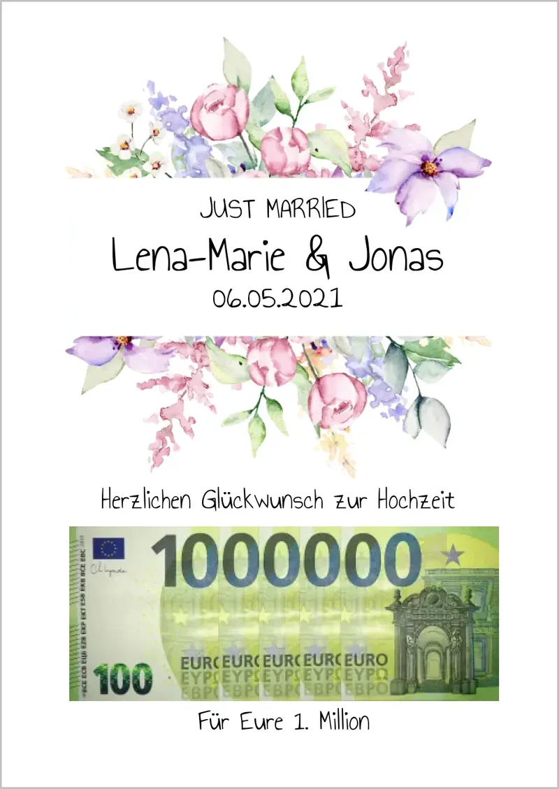 Geldgeschenk Wunscherfüller - Personalisiertes Geschenk, Geldgeschenk zur Hochzeit, Hochzeitsgeschenk Für Eure 1. Million