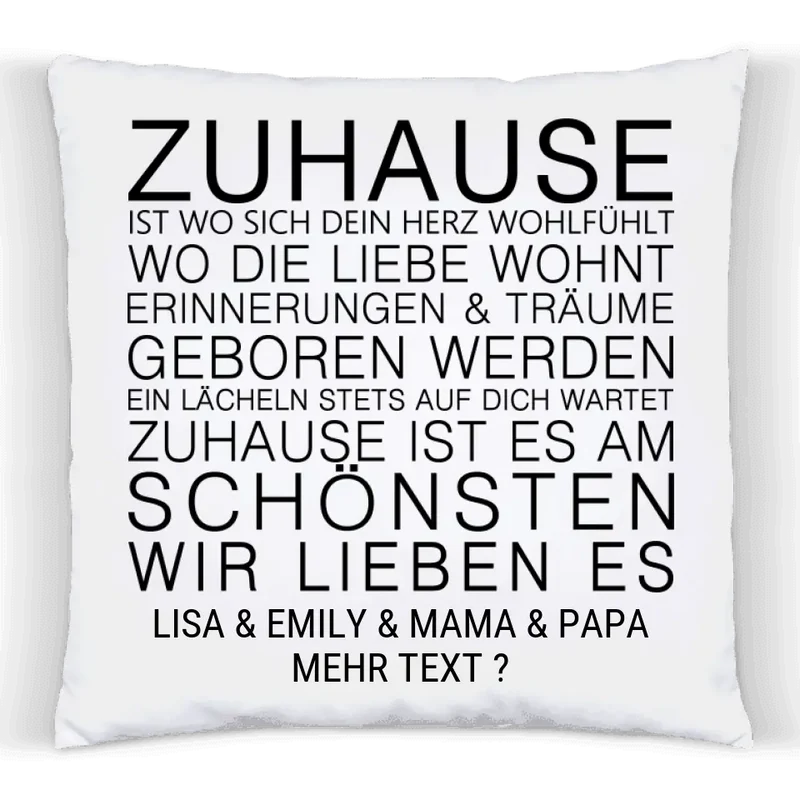 "ZUHAUSE" Personalisiertes Sprüche-Kissen mit Namen – Geschenk für Familie, Geburtstagsgeschenk & Weihnachtsgeschenk | Zeitraum-Kunstdrucke