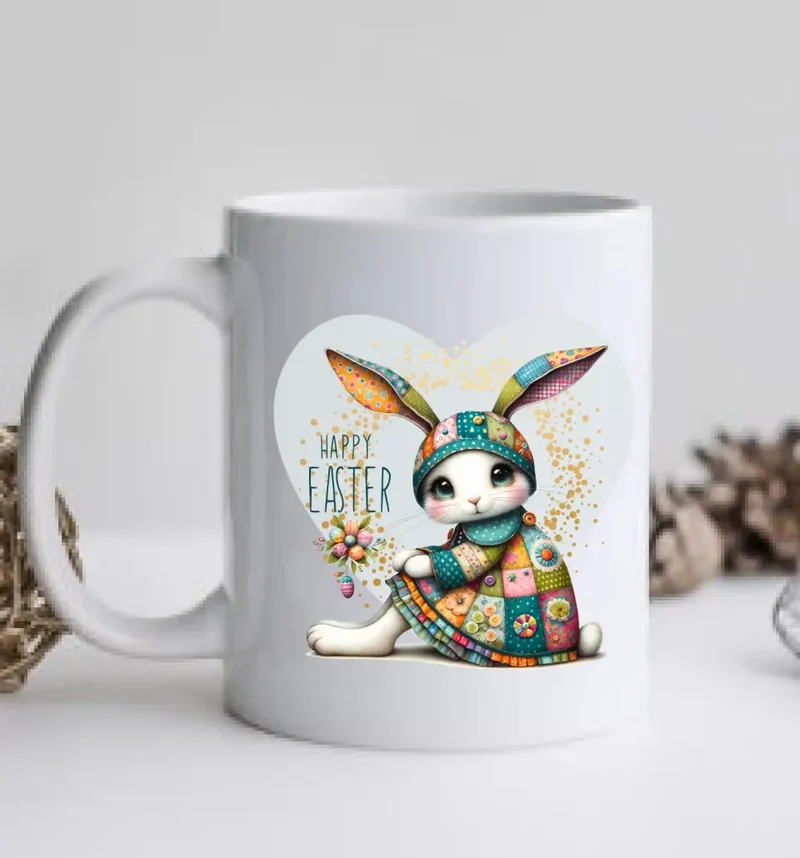 Beste Freundin Tasse als personalisiertes Ostergeschenk mit 3 Freundinnen und Osterhase auf der Rückseite