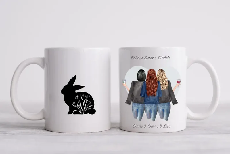 Beste Freundin Tasse mit Osterhase und 3 Beste Freundinnen personalisiert mit Namen