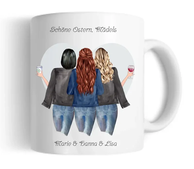 Beste Freundin Tasse mit Osterhase und 3 Beste Freundinnen personalisiert mit Namen