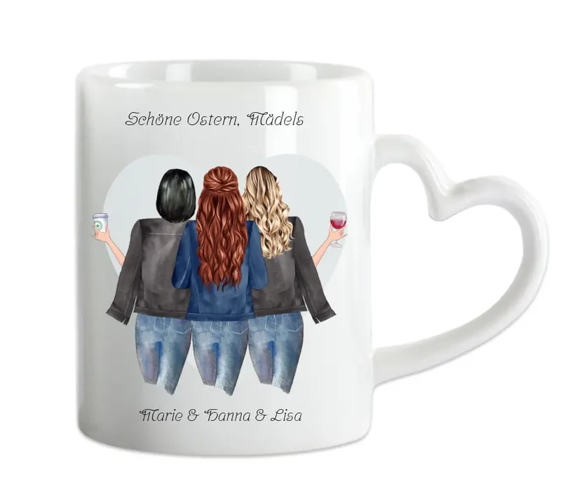 Beste Freundin Tasse mit Osterhase und 3 Beste Freundinnen personalisiert mit Namen