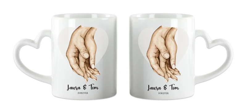 Personalisierte Tasse Hände mit Namen und Text