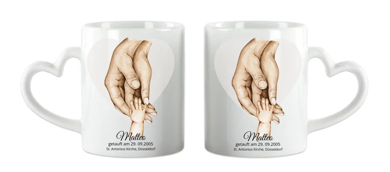 Taufgeschenk mit Namen und Datum | Tasse / Teller / Poster | Personalisiertes Babygeschenk | Geschenk zur Taufe | Geburtsgeschenk | Hände