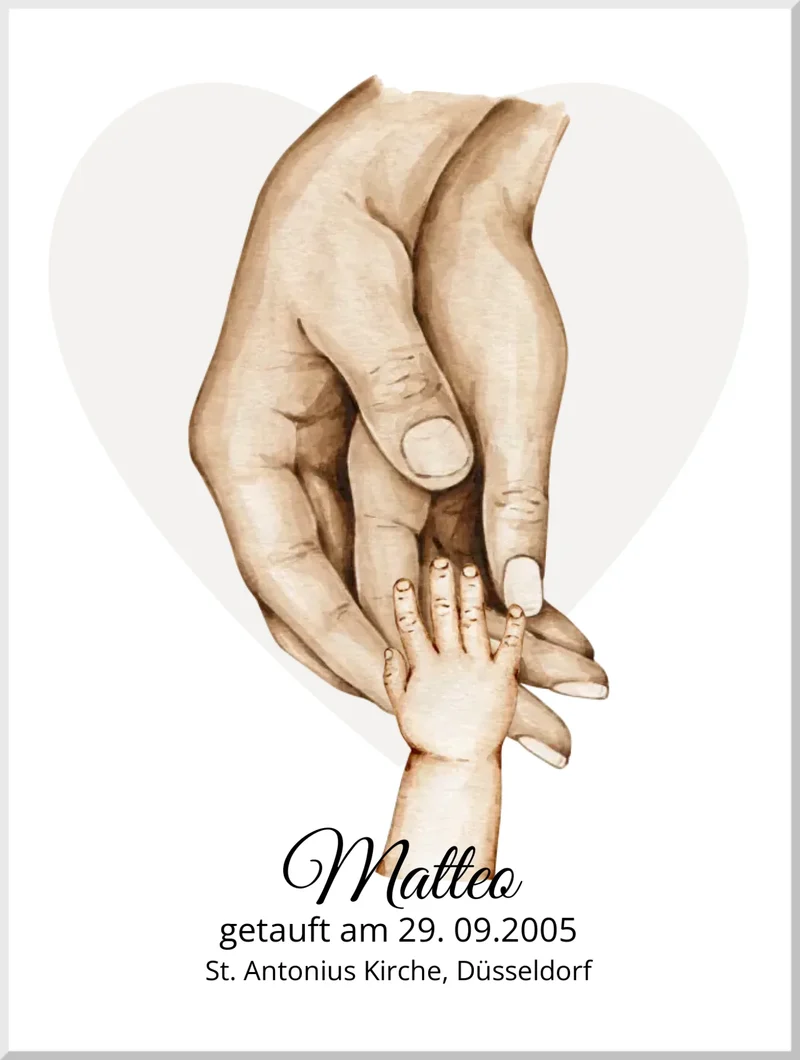 Taufgeschenk mit Namen und Datum | Tasse / Teller / Poster | Personalisiertes Babygeschenk | Geschenk zur Taufe | Geburtsgeschenk | Hände