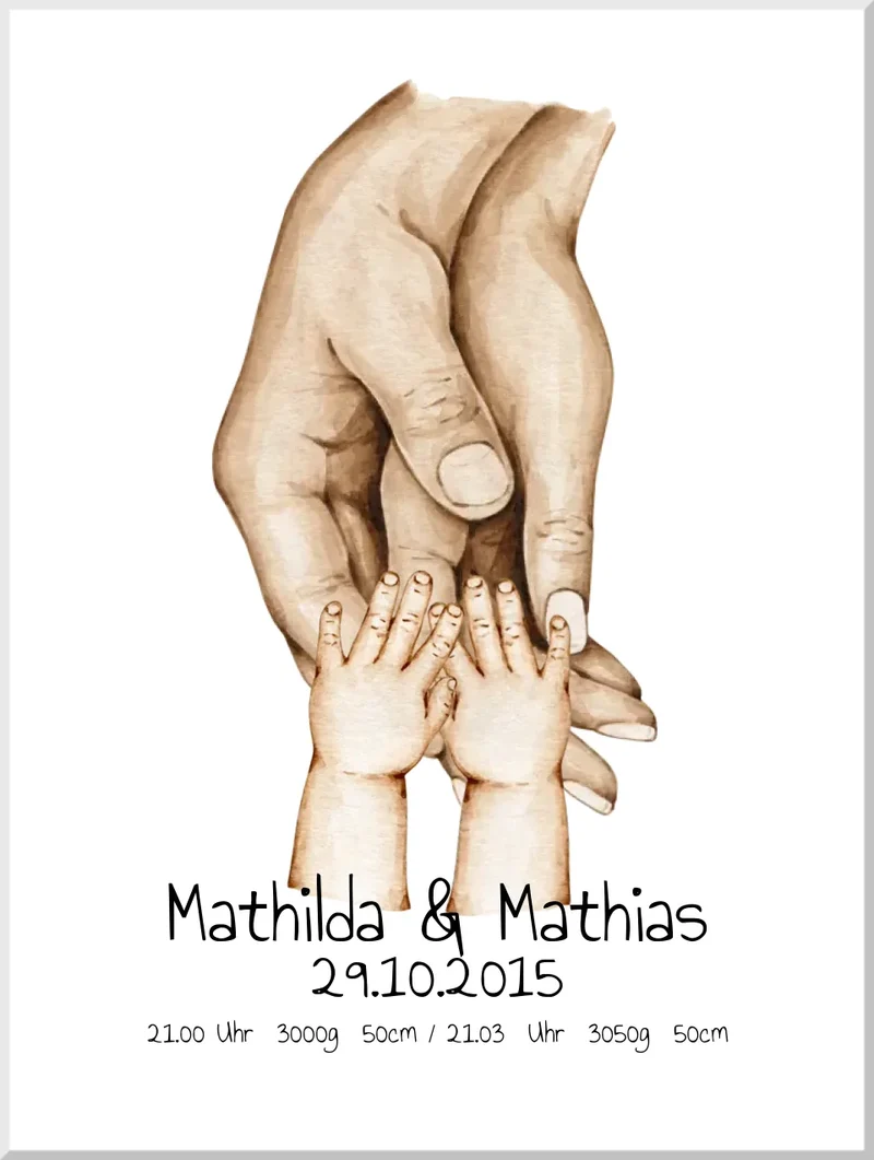 Poster Geburtsanzeige Zwillinge mit Namen und Datum personalisiert