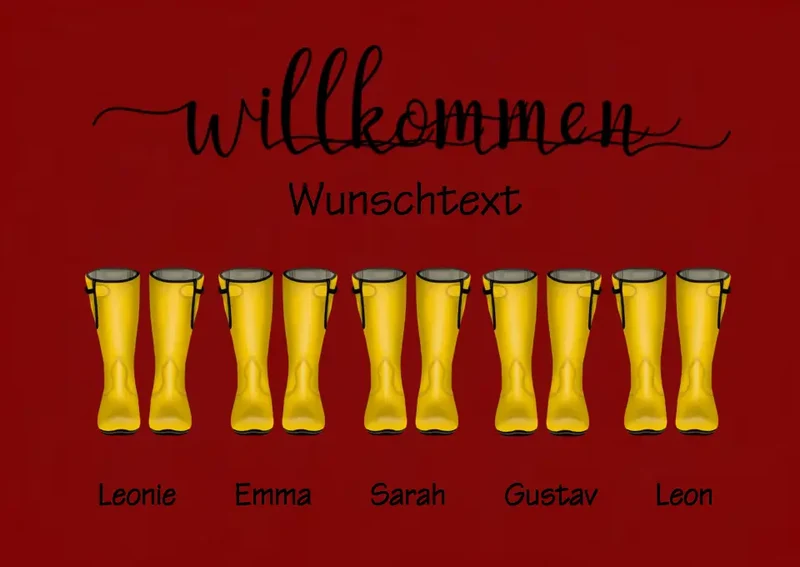 Poster Gummistiefel - Personalisiertes Familienbild 1-5 Personen mit Wunschtext - Geburtstagsgeschenk, Weihnachtsgeschenk