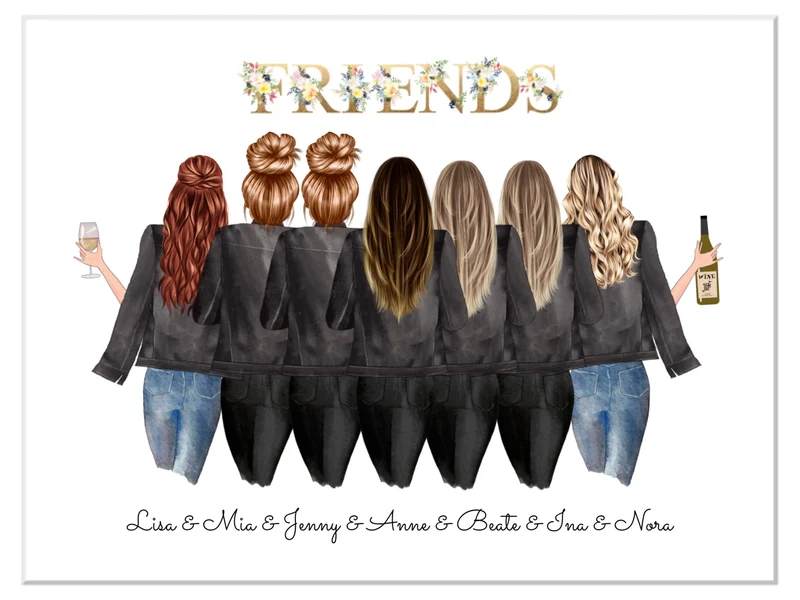 7 Beste Freundinnen Bild - personalisiertes Poster Geburtstagsgeschenk & Weihnachtsgeschenk