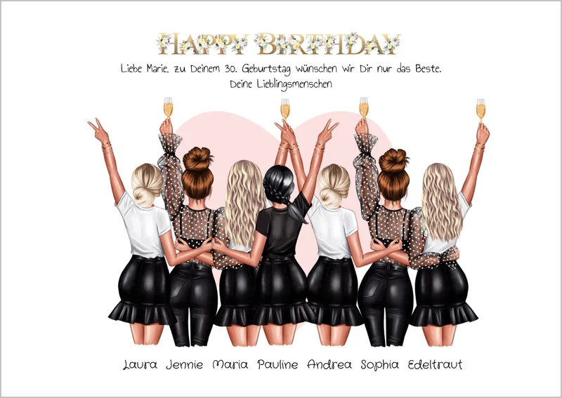 Geburtstagsgeschenk Freundin - 7 Beste Freundinnen Bild | Poster Freundin personalisiert | Geburtstagsgeschenk Schwester, Mama, Kollegin