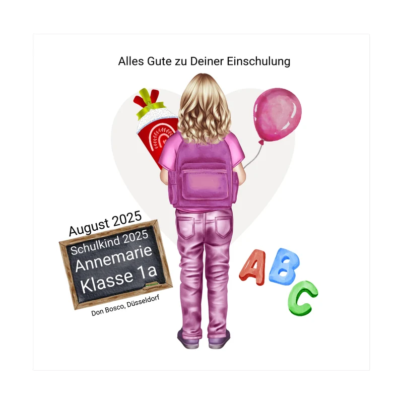 Personalisiertes Poster Geschenk - Einschulungsgeschenk Schulkind 2026 Mädchen 2