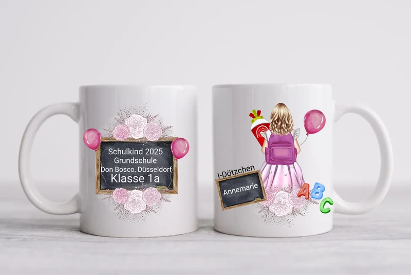 Personalisierte Tasse-Schulkind 2026-Personalisiertes Geschenk zur Einschulung Tasse für Mädchen - Einschulungsgeschenk | Kindertasse