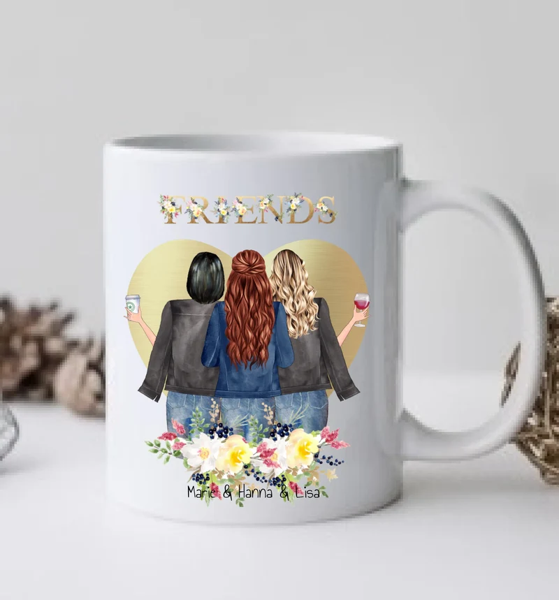 Personalisiertes Tasse für die beste Freundin (3 Freundinnen) - Geschenkidee Weihnachten Geburtstag