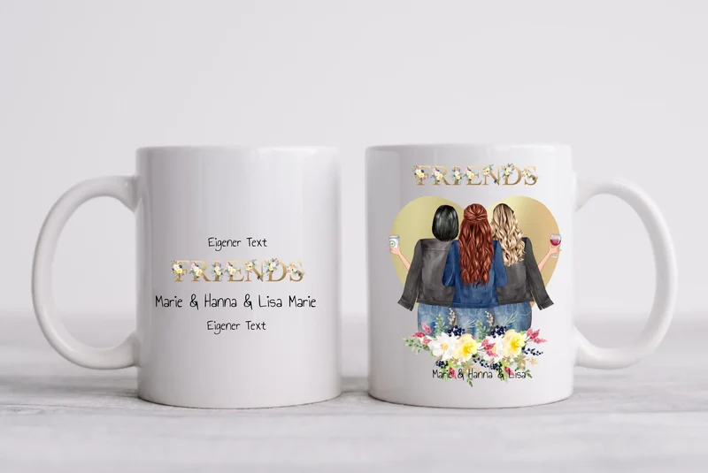 Personalisiertes Tasse für die beste Freundin (3 Freundinnen) - Geschenkidee Weihnachten Geburtstag
