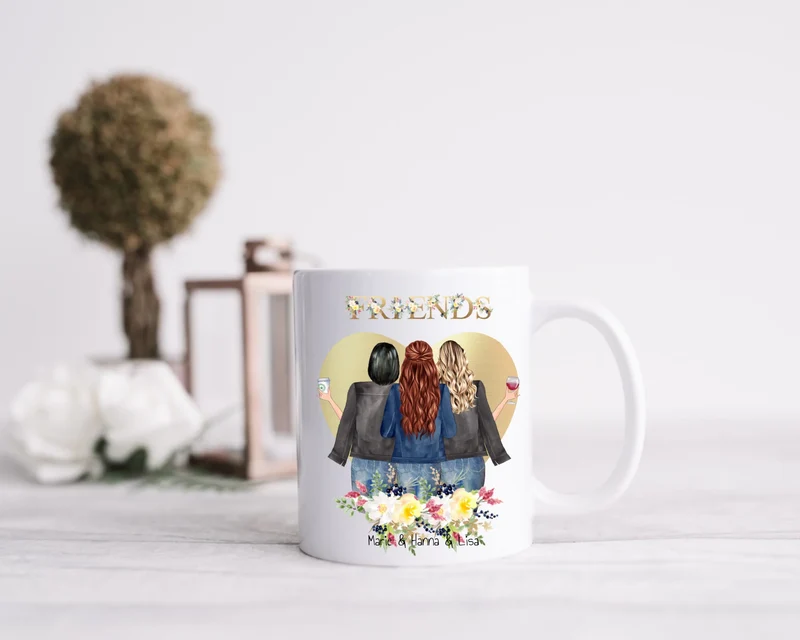 Personalisiertes Tasse für die beste Freundin (3 Freundinnen) - Geschenkidee Weihnachten Geburtstag