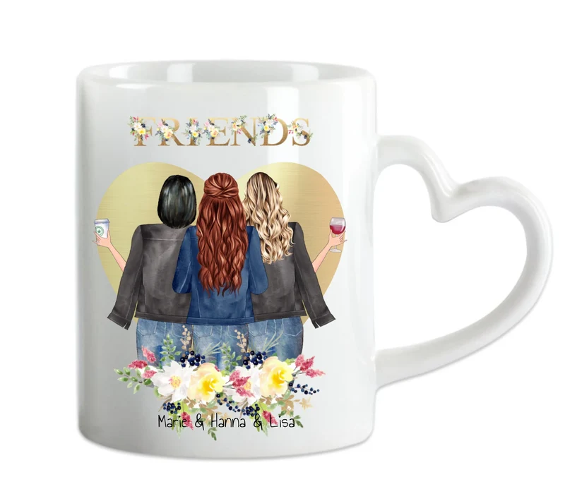 Personalisiertes Tasse für die beste Freundin (3 Freundinnen) - Geschenkidee Weihnachten Geburtstag