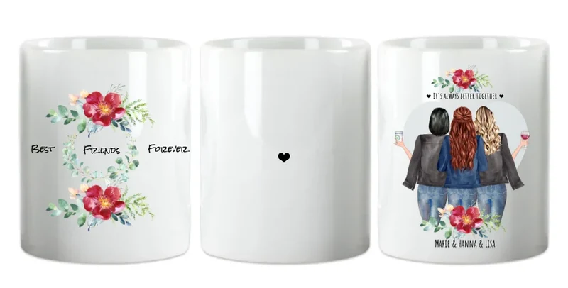 Personalisierte Tasse 3 Beste Freundinnen Geschenk Tasse Freundin, Tassendruck Geschenk Schwester, Weihnachtsgeschenk