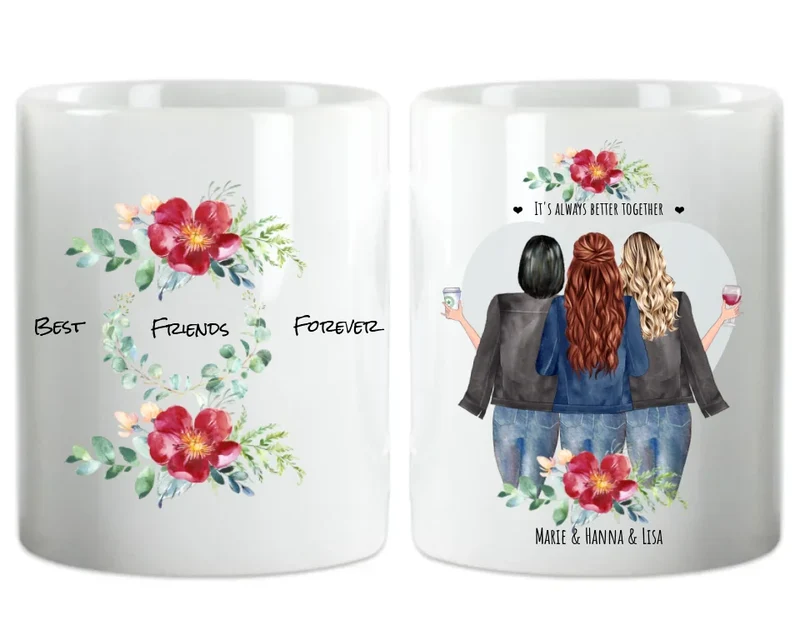 Personalisierte Tasse 3 Beste Freundinnen Geschenk Tasse Freundin, Tassendruck Geschenk Schwester, Weihnachtsgeschenk