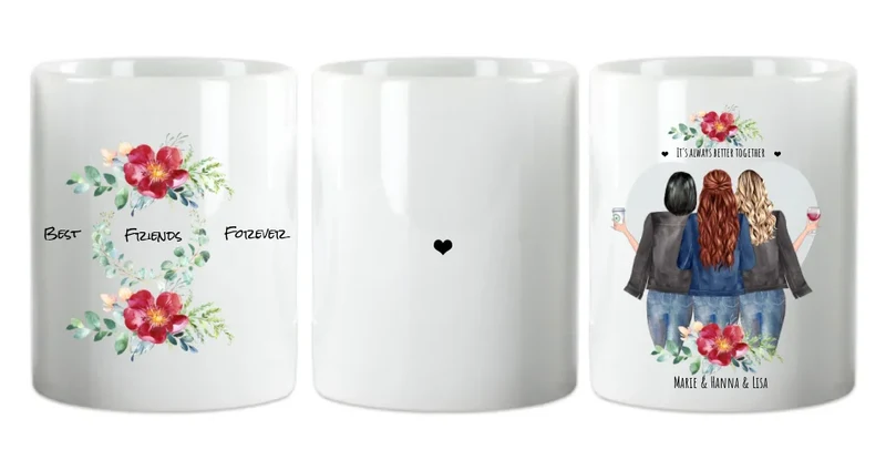 Personalisierte Tasse 3 Beste Freundinnen Geschenk Tasse Freundin, Tassendruck Geschenk Schwester, Weihnachtsgeschenk