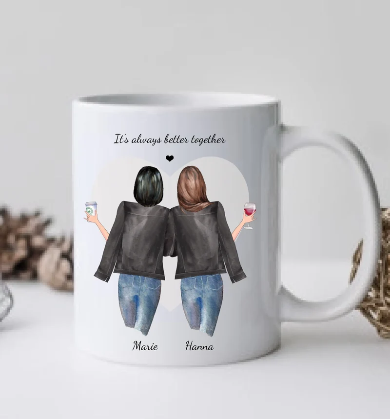 Personalisierte Tasse Geschenk für Freundin - 2 Beste Freundinnen Tasse, Kaffeebecher, Schwester, Kollegin, Weihnachtsgeschenk