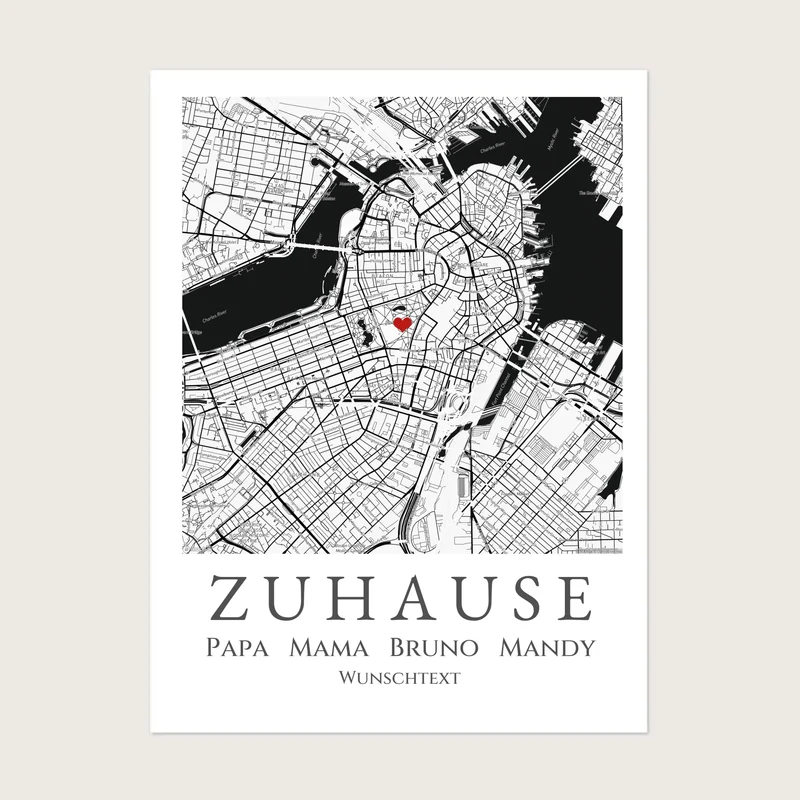 "Zuhause Poster" Personalsierte Stadtkarte | Geschenk Hochzeitstag | Jahrestag