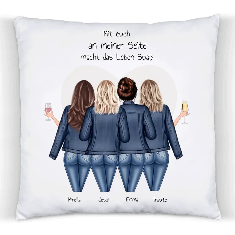 Personalisiertes Geschenk Freundin - 4 beste Freundinnen Kissen - Geburtstagsgeschenk, Weihnachtsgeschenk