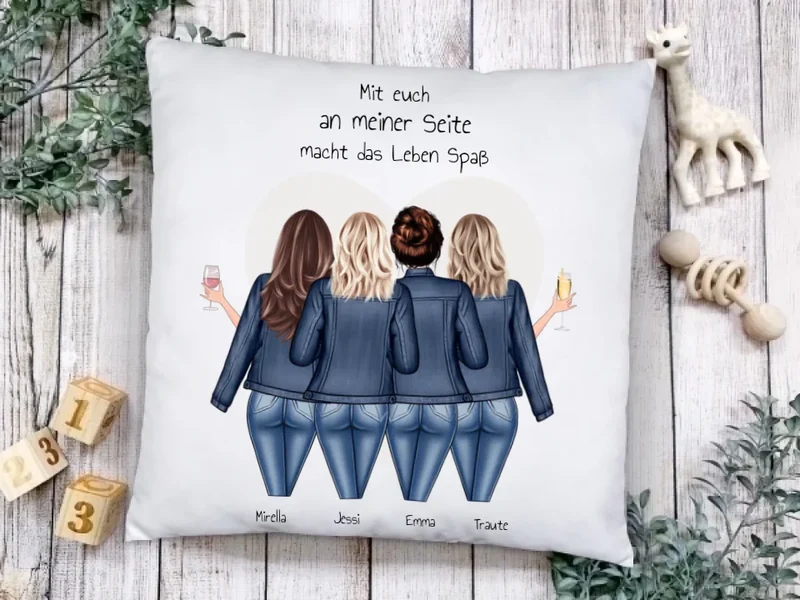 Personalisiertes Geschenk Freundin - 4 beste Freundinnen Kissen - Geburtstagsgeschenk, Weihnachtsgeschenk