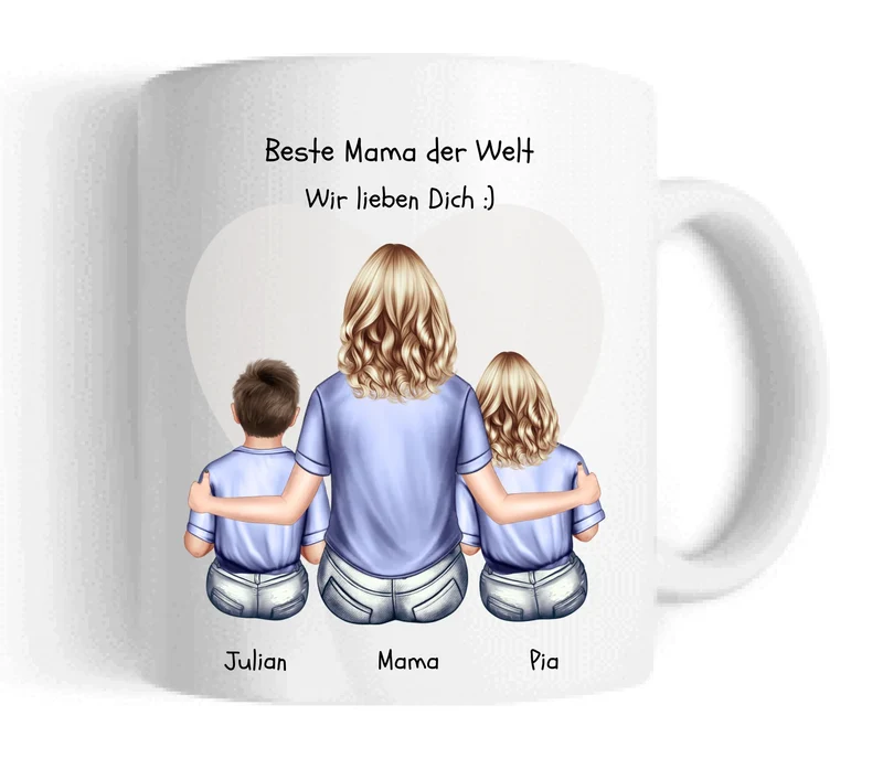 Geschenk für Mama zum Muttertag - Personalisiertes Tasse mit 2 Kindern
