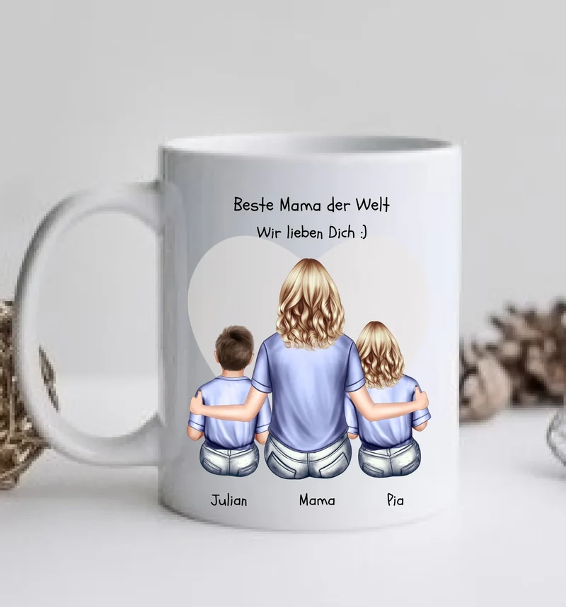Geschenk für Mama zum Muttertag - Personalisiertes Tasse mit 2 Kindern