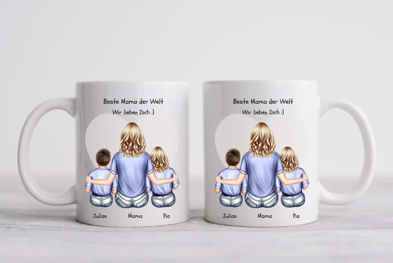 Geschenk für Mama zum Muttertag - Personalisiertes Tasse mit 2 Kindern