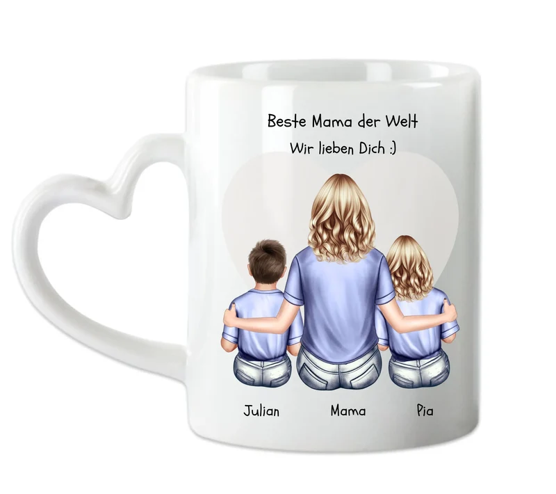 Geschenk für Mama zum Muttertag - Personalisiertes Tasse mit 2 Kindern
