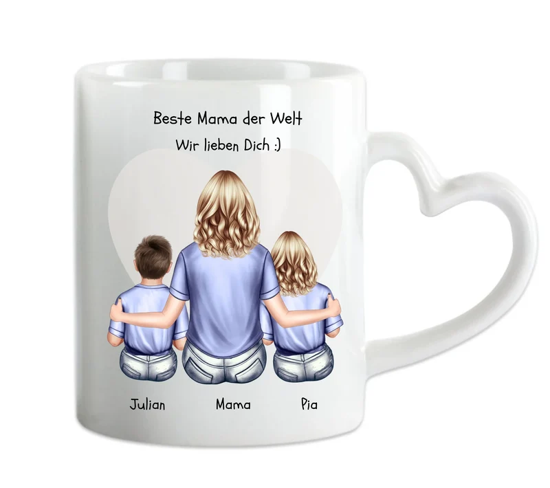 Geschenk für Mama zum Muttertag - Personalisiertes Tasse mit 2 Kindern