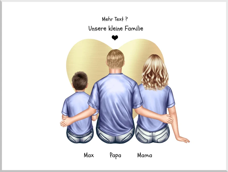 Geschenk Familie Poster, personalisiertes Familienbild mit Mama, Papa, 1 Kind perfekt als Weihnachtsgeschenk, Geburtstagsgeschenk