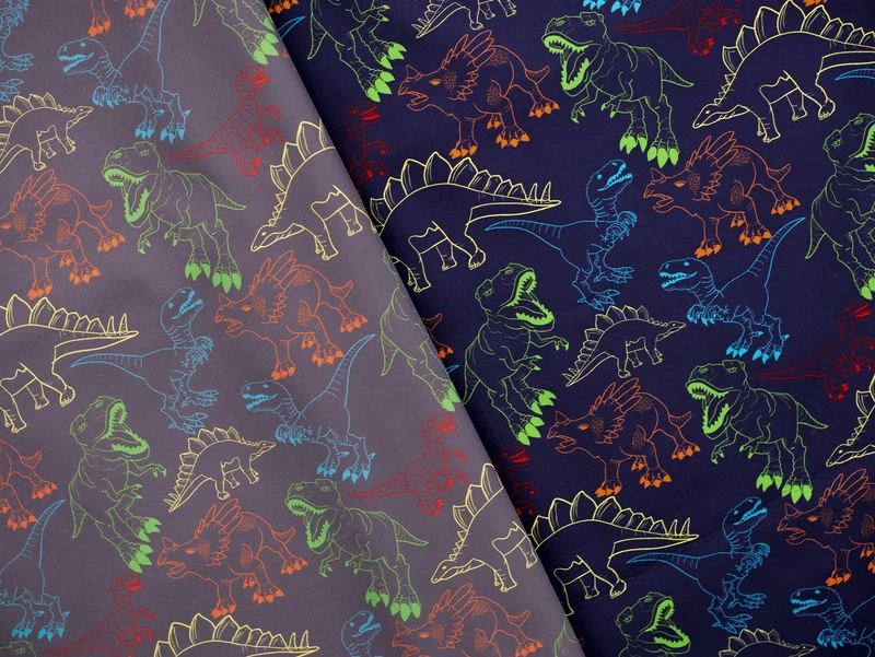 Reststück 34cm - Softshell Fiete Bunte Dinosaurier auf Dunkelgrau