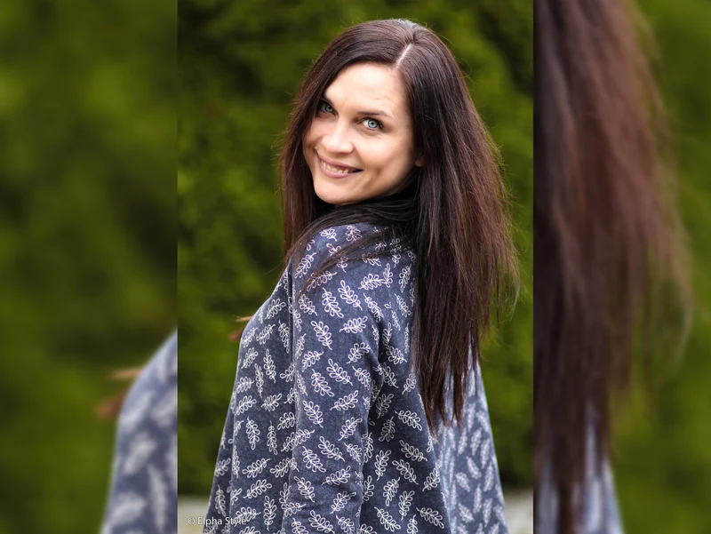 Reststück 42cm - Jacquard Jersey Cozy Zweige creme auf Tiefblau by Lycklig Design