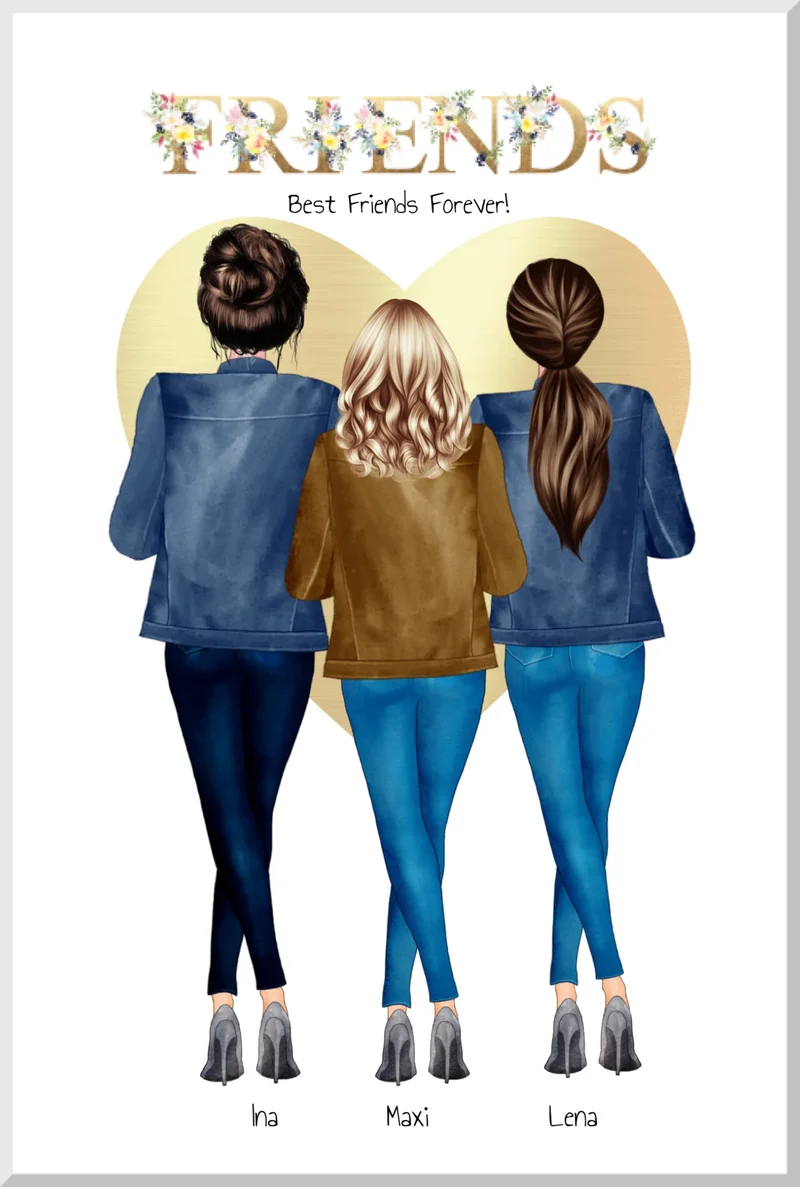Geburtstagsgeschenk 3 beste Freundinnen Bild | Poster Freundin Geschenk personalisiert | Geburtstag Schwester, Mama, Kollegin