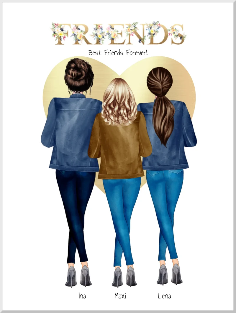 Geburtstagsgeschenk 3 beste Freundinnen Bild | Poster Freundin Geschenk personalisiert | Geburtstag Schwester, Mama, Kollegin