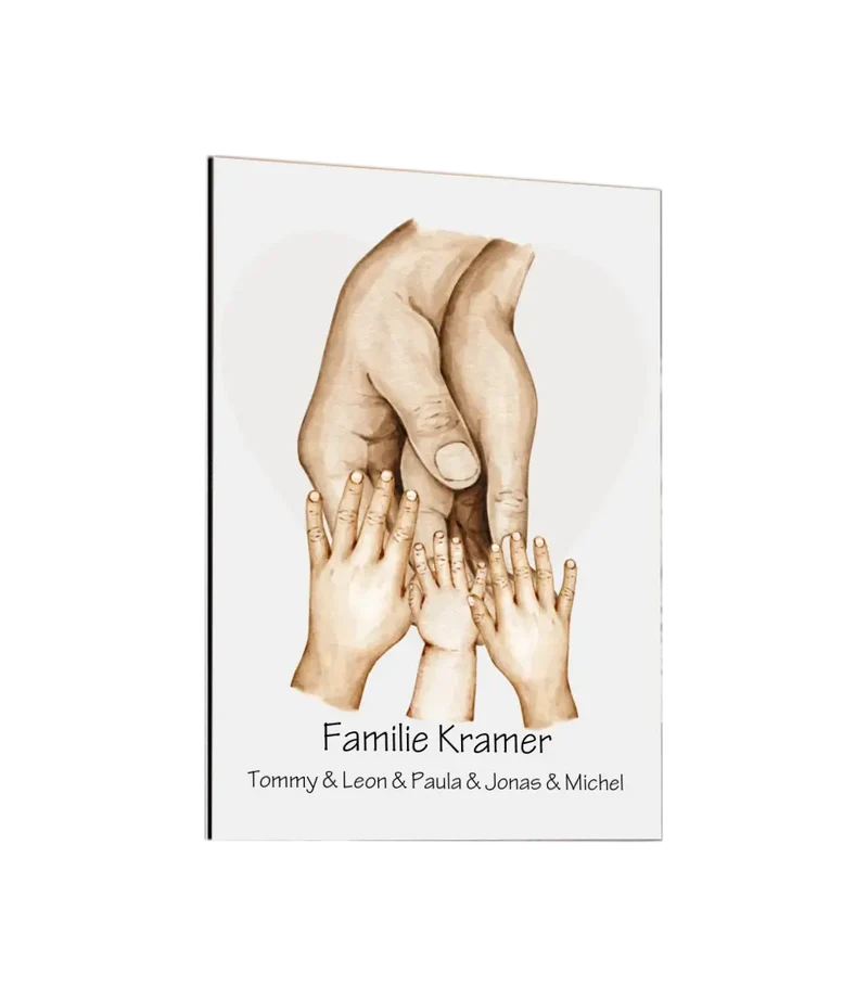 Personalisiertes Familiengeschenk als Familienposter zur Geburt & Taufe mit Hände Motiv | Namen 5 Personen | Bild Familie