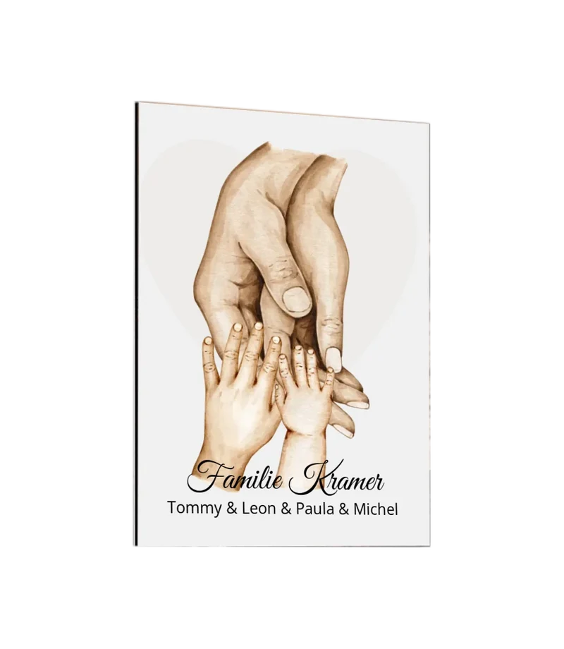 Personalisiertes Familiengeschenk als Familienposter mit Hände Motiv | Namen 4 Personen | Geschenk Bild Familie