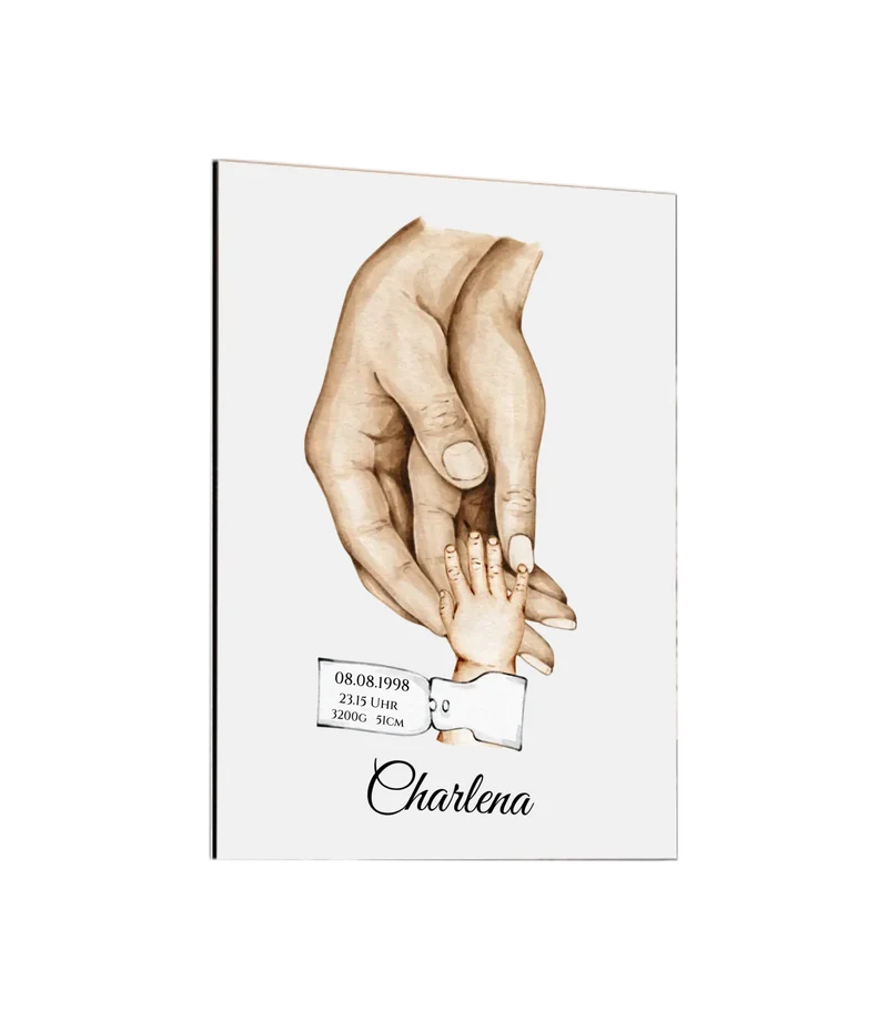 Personalisiertes Familiengeschenk als Familienposter | Geschenk Geburt mit Hände Motiv | Namen 3 Personen